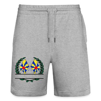 Flags of West Flanders in laurel wreath banner - Stanley/Stella Trainer Unisex Organic Jogging Shorts - heather grey - Front - Nik (191cm) & Marisol (170cm)