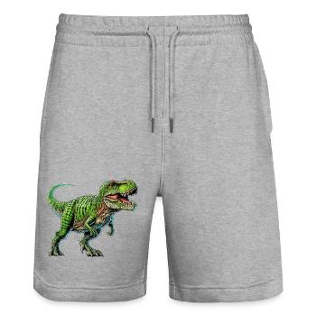 Dinosaure - Short de jogging bio TRAINER Stanley/Stella unisexe - gris chiné - Devant - Nik (191cm) & Marisol (170cm)