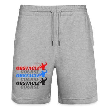 Parcours d’obstacles - Obstacles - Short de jogging bio TRAINER Stanley/Stella unisexe - gris chiné - Devant - Nik (191cm) & Marisol (170cm)