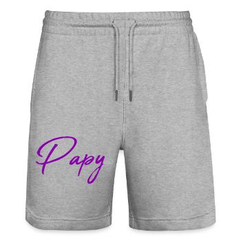 PAPY. PAPA. FÊTE DES PÈRES. BONNE FÊTE PAPA - Short de jogging bio TRAINER Stanley/Stella unisexe - gris chiné - Devant - Nik (191cm) & Marisol (170cm)