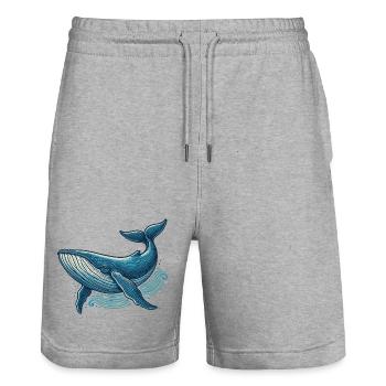 Blue whale - Stanley/Stella Trainer Unisex Organic Jogging Shorts - heather grey - Front - Nik (191cm) & Marisol (170cm)