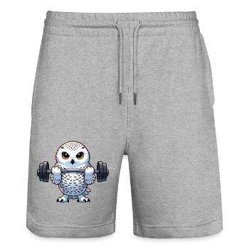 Eule Schneeeule Workout Fitness Training - Stanley/Stella Unisex Bio Joggingshorts Trainer  - Grau meliert - Vorne - Nik (191cm) & Marisol (170cm)