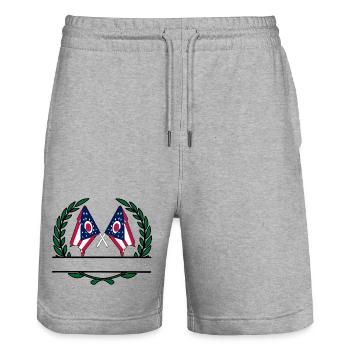 Flaggen USA Ohio Lorbeerkranz Banner - Stanley/Stella Unisex Bio Joggingshorts Trainer  - Grau meliert - Vorne - Nik (191cm) & Marisol (170cm)