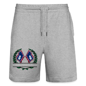 Drapeaux USA Wyoming laurier couronne bannière - Short de jogging bio TRAINER Stanley/Stella unisexe - gris chiné - Devant - Nik (191cm) & Marisol (170cm)