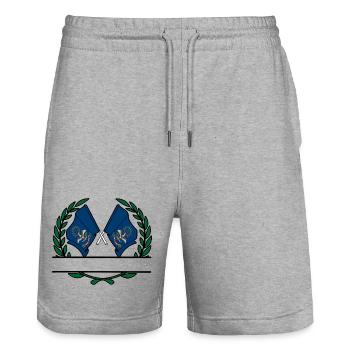 USA North Dakota Laurel Wreath Flag Banner - Stanley/Stella Trainer Unisex Organic Jogging Shorts - heather grey - Front - Nik (191cm) & Marisol (170cm)