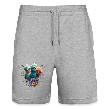 Le gang de l’oiseau heureux - Short de jogging bio TRAINER Stanley/Stella unisexe - gris chiné - Devant - Nik (191cm) & Marisol (170cm)