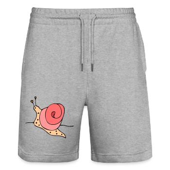 Stylized snail on pink background - Stanley/Stella Trainer Unisex Organic Jogging Shorts - heather grey - Front - Nik (191cm) & Marisol (170cm)