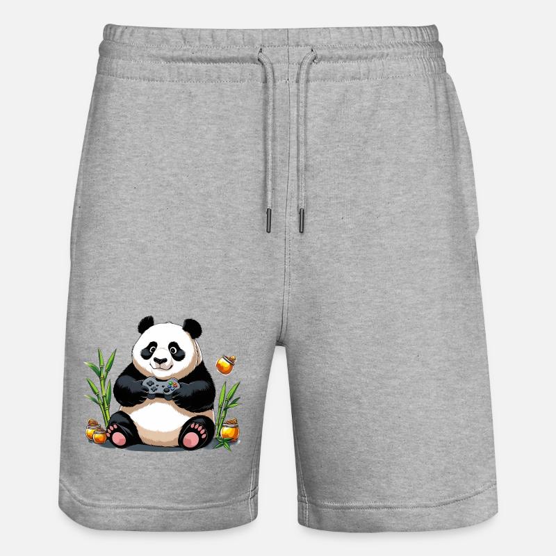 Chill Panda avec manette de jeu - Short de jogging bio TRAINER Stanley/Stella unisexe - gris chiné