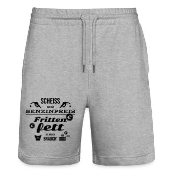 Scheiß Benzinpreis - Ich brauche Frittenfett - Stanley/Stella Unisex Bio Joggingshorts Trainer  - Grau meliert - Vorne - Nik (191cm) & Marisol (170cm)