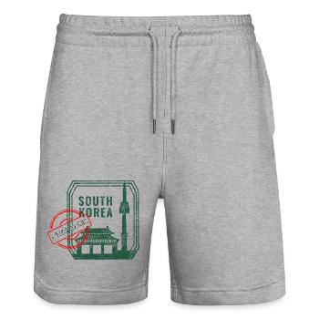 Souvenir Corée du Sud – J’y étais Design - Short de jogging bio TRAINER Stanley/Stella unisexe - gris chiné - Devant - Nik (191cm) & Marisol (170cm)