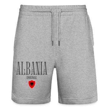 I love Albania, made in Albania - Stanley/Stella Trainer Unisex Organic Jogging Shorts - heather grey - Front - Nik (191cm) & Marisol (170cm)