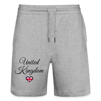 UK Heart Flag Shirt  - Stanley/Stella Trainer Unisex Organic Jogging Shorts - heather grey - Front - Nik (191cm) & Marisol (170cm)