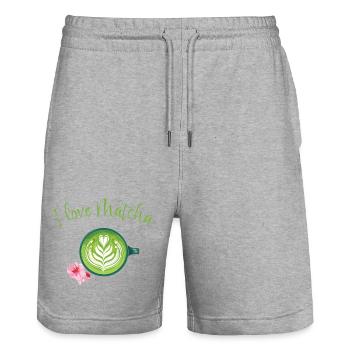 Matcha love - Stanley/Stella Unisex Bio Joggingshorts Trainer  - Grau meliert - Vorne - Nik (191cm) & Marisol (170cm)