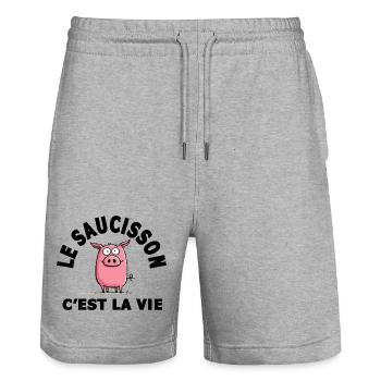 le saucisson c'est la vie humour - Short de jogging bio TRAINER Stanley/Stella unisexe - gris chiné - Devant - Nik (191cm) & Marisol (170cm)