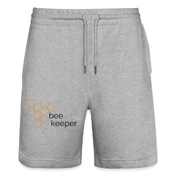 Imker-Design mit Wabe - Stanley/Stella Unisex Bio Joggingshorts Trainer  - Grau meliert - Vorne - Nik (191cm) & Marisol (170cm)