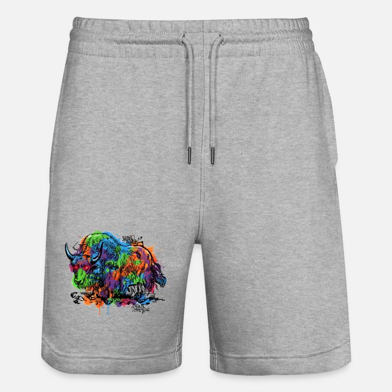Rainbow Yak Graffiti Pattern - Stanley/Stella Trainer Unisex Organic Jogging Shorts - heather grey