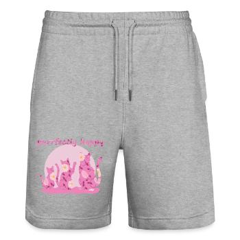 Parfaitement heureux - pour les amoureux des chats - Short de jogging bio TRAINER Stanley/Stella unisexe - gris chiné - Devant - Nik (191cm) & Marisol (170cm)