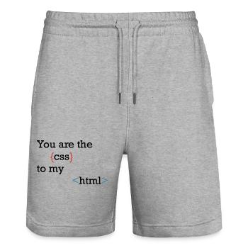 CodeSymbolism, bouclé et incliné - Short de jogging bio TRAINER Stanley/Stella unisexe - gris chiné - Devant - Nik (191cm) & Marisol (170cm)