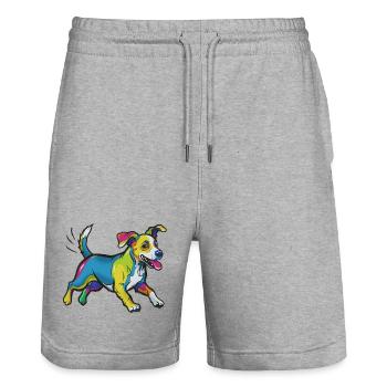 Colorful Sprinter Dog Illustration - Stanley/Stella Trainer Unisex Organic Jogging Shorts - heather grey - Front - Nik (191cm) & Marisol (170cm)