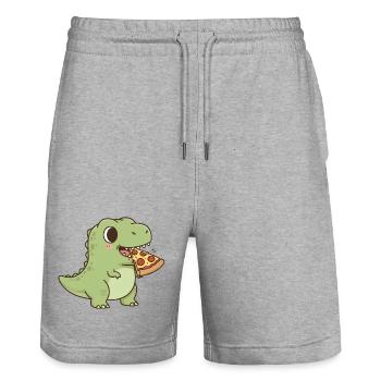 T-Rex mange une pizza - Short de jogging bio TRAINER Stanley/Stella unisexe - gris chiné - Devant - Nik (191cm) & Marisol (170cm)