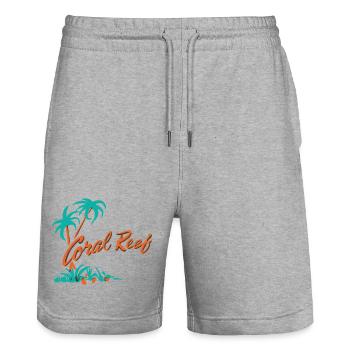 Coral Reef Palm Logo - Stanley/Stella Trainer Unisex Organic Jogging Shorts - heather grey - Front - Nik (191cm) & Marisol (170cm)