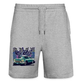 Retro Neon City Car 1950s Style (Based!) - Stanley/Stella Trainer Unisex Organic Jogging Shorts - heather grey - Front - Nik (191cm) & Marisol (170cm)