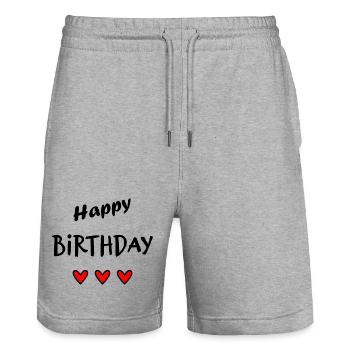HAPPY BIRTHDAY. CHRISTMAS. YEAR. ANNIVERSARY - Stanley/Stella Trainer Unisex Organic Jogging Shorts - heather grey - Front - Nik (191cm) & Marisol (170cm)