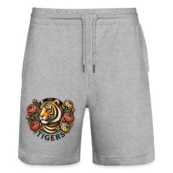 Floral Tiger Crest Vintage-Tattoo 1987 - Stanley/Stella Unisex Bio Joggingshorts Trainer  - Grau meliert - Vorne - Nik (191cm) & Marisol (170cm)