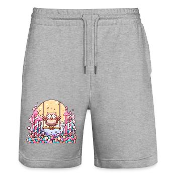 Sugar-sweet owl swing at Candyland - Stanley/Stella Trainer Unisex Organic Jogging Shorts - heather grey - Front - Nik (191cm) & Marisol (170cm)