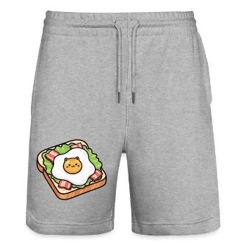 Sunny Toast Cat Egg - Stanley/Stella Trainer Unisex Organic Jogging Shorts - heather grey - Front - Nik (191cm) & Marisol (170cm)