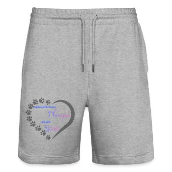 Gassi statt Therapie Herzdesign - Stanley/Stella Unisex Bio Joggingshorts Trainer  - Grau meliert - Vorne - Nik (191cm) & Marisol (170cm)
