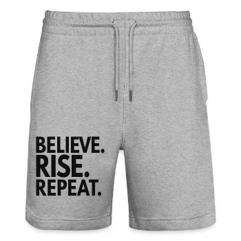 Believe Rise Repeat-Typografie - Stanley/Stella Unisex Bio Joggingshorts Trainer  - Grau meliert - Vorne - Nik (191cm) & Marisol (170cm)