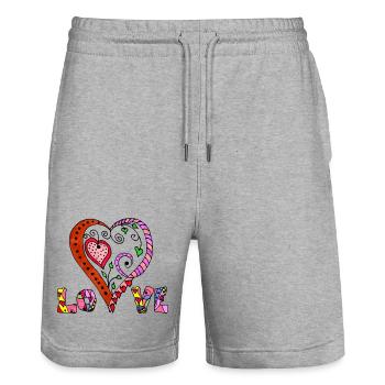 Heart - Stanley/Stella Trainer Unisex Organic Jogging Shorts - heather grey - Front - Nik (191cm) & Marisol (170cm)