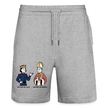 König und Bischof Cartoon - Stanley/Stella Unisex Bio Joggingshorts Trainer  - Grau meliert - Vorne - Nik (191cm) & Marisol (170cm)