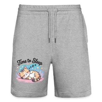 Cute Sleep Shirt Cat Time To Sleep - Stanley/Stella Trainer Unisex Organic Jogging Shorts - heather grey - Front - Nik (191cm) & Marisol (170cm)