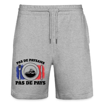 French farmer Agriculture France - Stanley/Stella Trainer Unisex Organic Jogging Shorts - heather grey - Front - Nik (191cm) & Marisol (170cm)