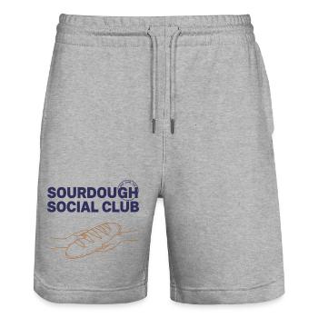 Sauerteig-Sozialclub Ära des lokalen Brotbackens - Stanley/Stella Unisex Bio Joggingshorts Trainer  - Grau meliert - Vorne - Nik (191cm) & Marisol (170cm)
