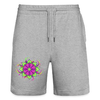 Farbenfrohe Mandala Blüte - Stanley/Stella Unisex Bio Joggingshorts Trainer  - Grau meliert - Vorne - Nik (191cm) & Marisol (170cm)