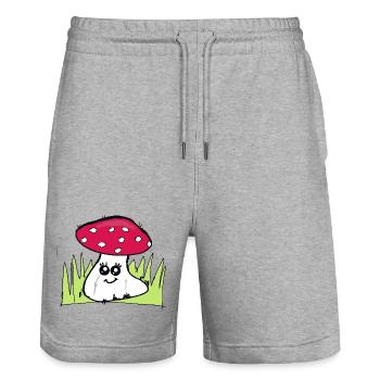 Champignon clin d’œil avec chapeau rouge - Short de jogging bio TRAINER Stanley/Stella unisexe - gris chiné - Devant - Nik (191cm) & Marisol (170cm)