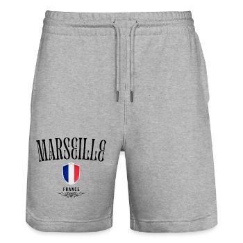 Souvenir de Marseille, design élégant Marseille - Short de jogging bio TRAINER Stanley/Stella unisexe - gris chiné - Devant - Nik (191cm) & Marisol (170cm)