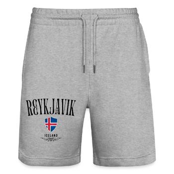 Souvenir Reykjavik, elegant design Reykjavik - Stanley/Stella Trainer Unisex Organic Jogging Shorts - heather grey - Front - Nik (191cm) & Marisol (170cm)