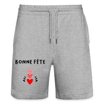 BONNE FÊTE. FÊTE DES MÈRES. FÊTE DES PÈRES. FÊTE - Short de jogging bio TRAINER Stanley/Stella unisexe - gris chiné - Devant - Nik (191cm) & Marisol (170cm)