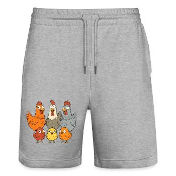 Funny chickens, roosters and chicks - Stanley/Stella Trainer Unisex Organic Jogging Shorts - heather grey - Front - Nik (191cm) & Marisol (170cm)