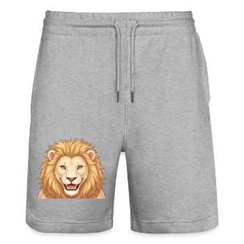 Illustration de tête de lion en dessin animé - Short de jogging bio TRAINER Stanley/Stella unisexe - gris chiné - Devant - Nik (191cm) & Marisol (170cm)