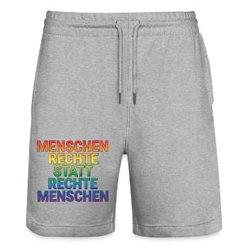 Menschenrechte Spruch für Aktivisten & Demos - Stanley/Stella Unisex Bio Joggingshorts Trainer  - Grau meliert - Vorne - Nik (191cm) & Marisol (170cm)