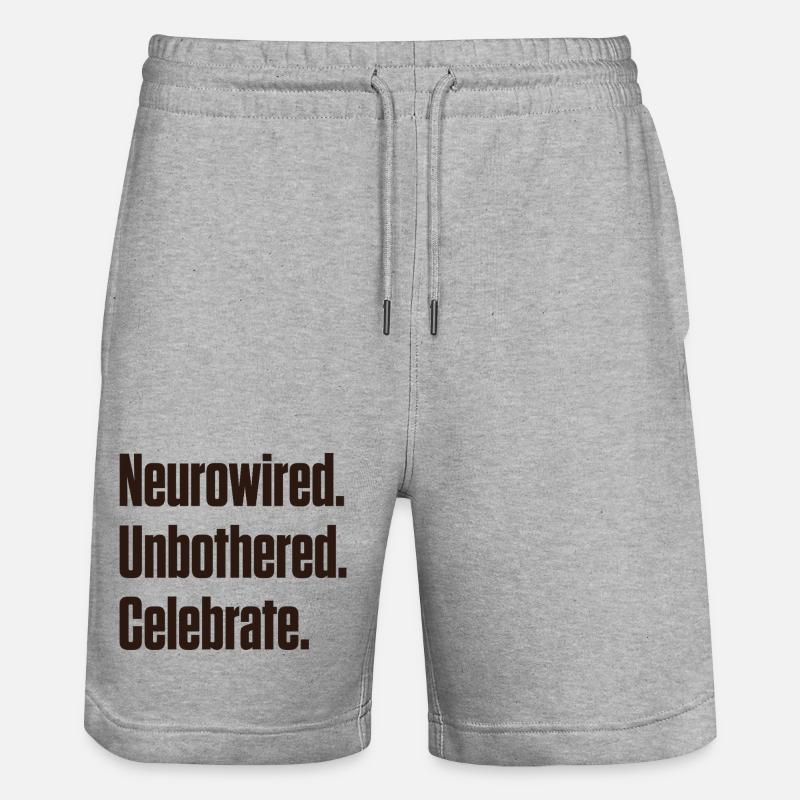 Neurocâblé. Imperturbable. Fêter ça. ND Pride - Short de jogging bio TRAINER Stanley/Stella unisexe - gris chiné