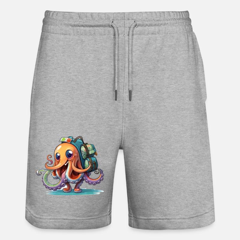 Oktopus Entdecker mit Rucksack - Stanley/Stella Unisex Bio Joggingshorts Trainer  - Grau meliert