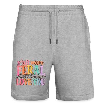 Un professeur qui dit de l’humour : Une idée de cadeau scolaire - Short de jogging bio TRAINER Stanley/Stella unisexe - gris chiné - Devant - Nik (191cm) & Marisol (170cm)