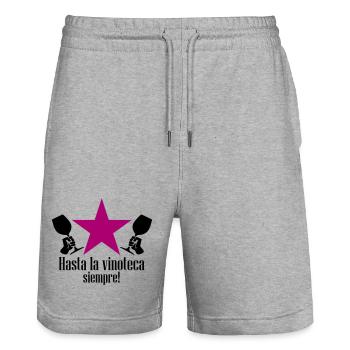 hasta la vinoteca siempre! - Stanley/Stella Unisex Bio Joggingshorts Trainer  - Grau meliert - Vorne - Nik (191cm) & Marisol (170cm)