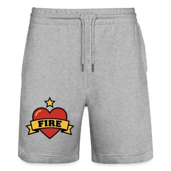 Feuerwehr Herz Fire Wappen - Stanley/Stella Unisex Bio Joggingshorts Trainer  - Grau meliert - Vorne - Nik (191cm) & Marisol (170cm)